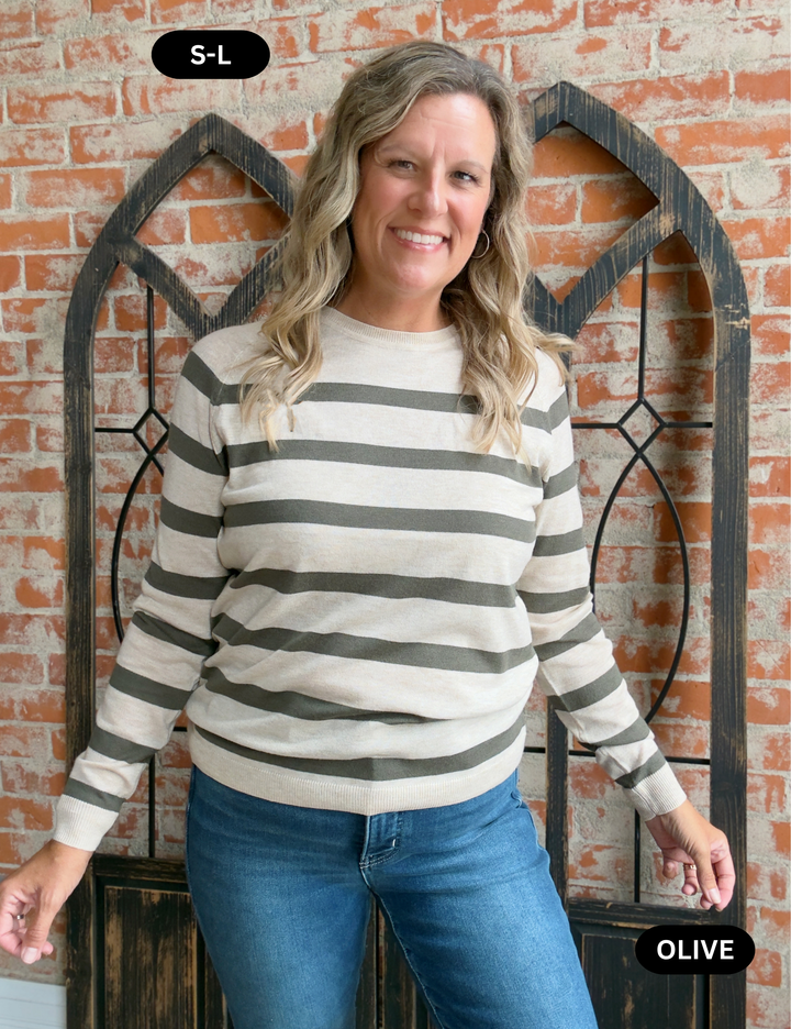 It's All Me Striped Sweater-Green Tones