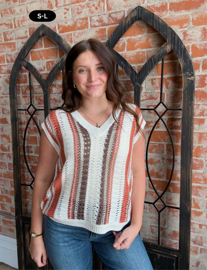 Raise Your Standards Shimmer Crochet Sweater-Rust
