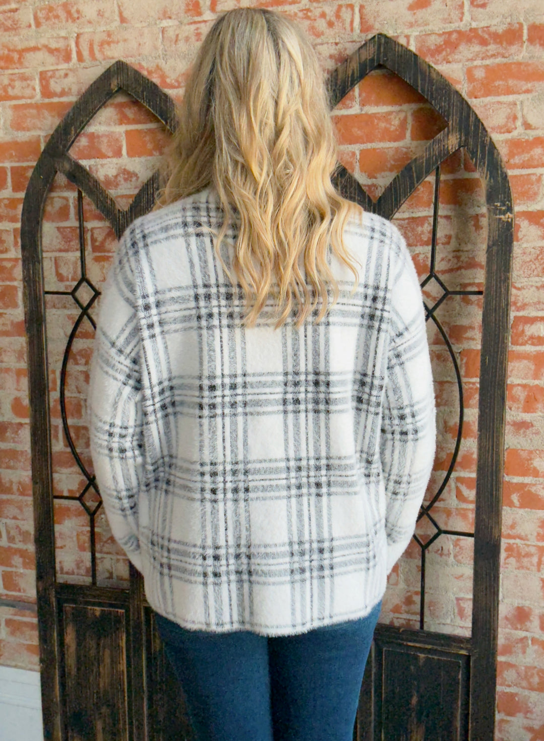 The Coziest Plaid Sweater-White
