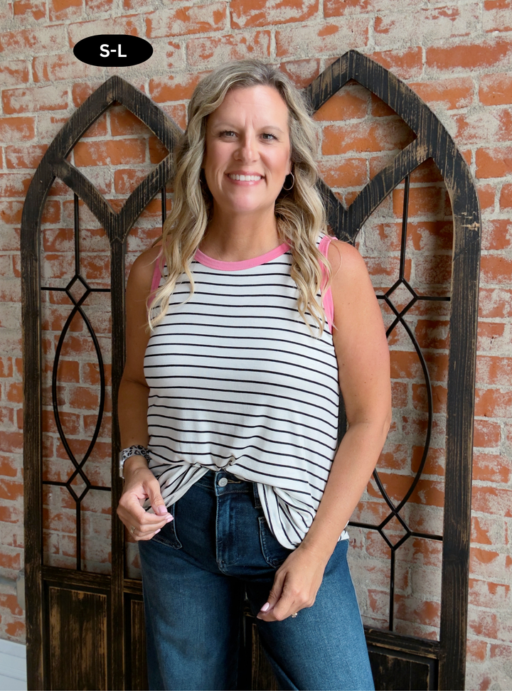 A Touch Of Pink Striped Tank