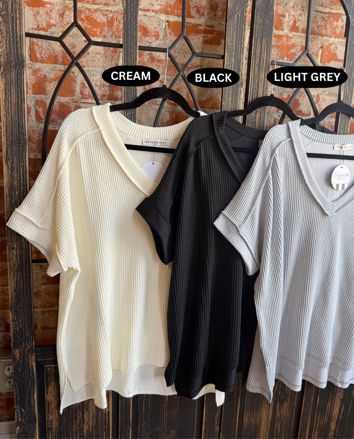 Just What You Need Ribbed Tee-Neutral Tones