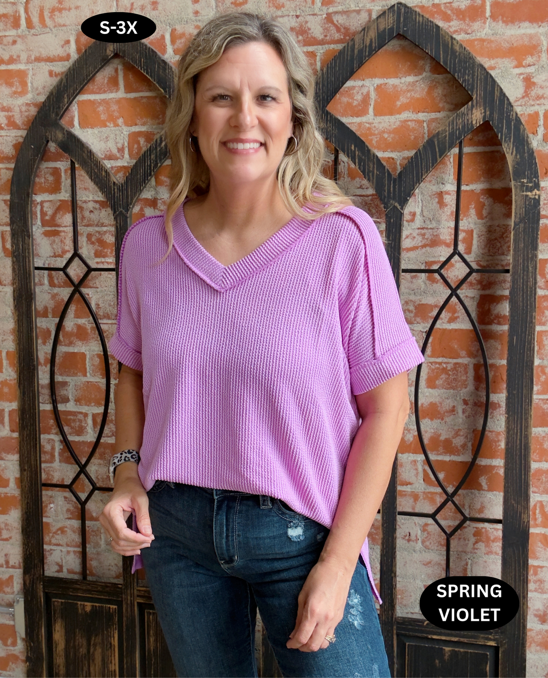 Just What You Need Ribbed Tee- Pink & Purple