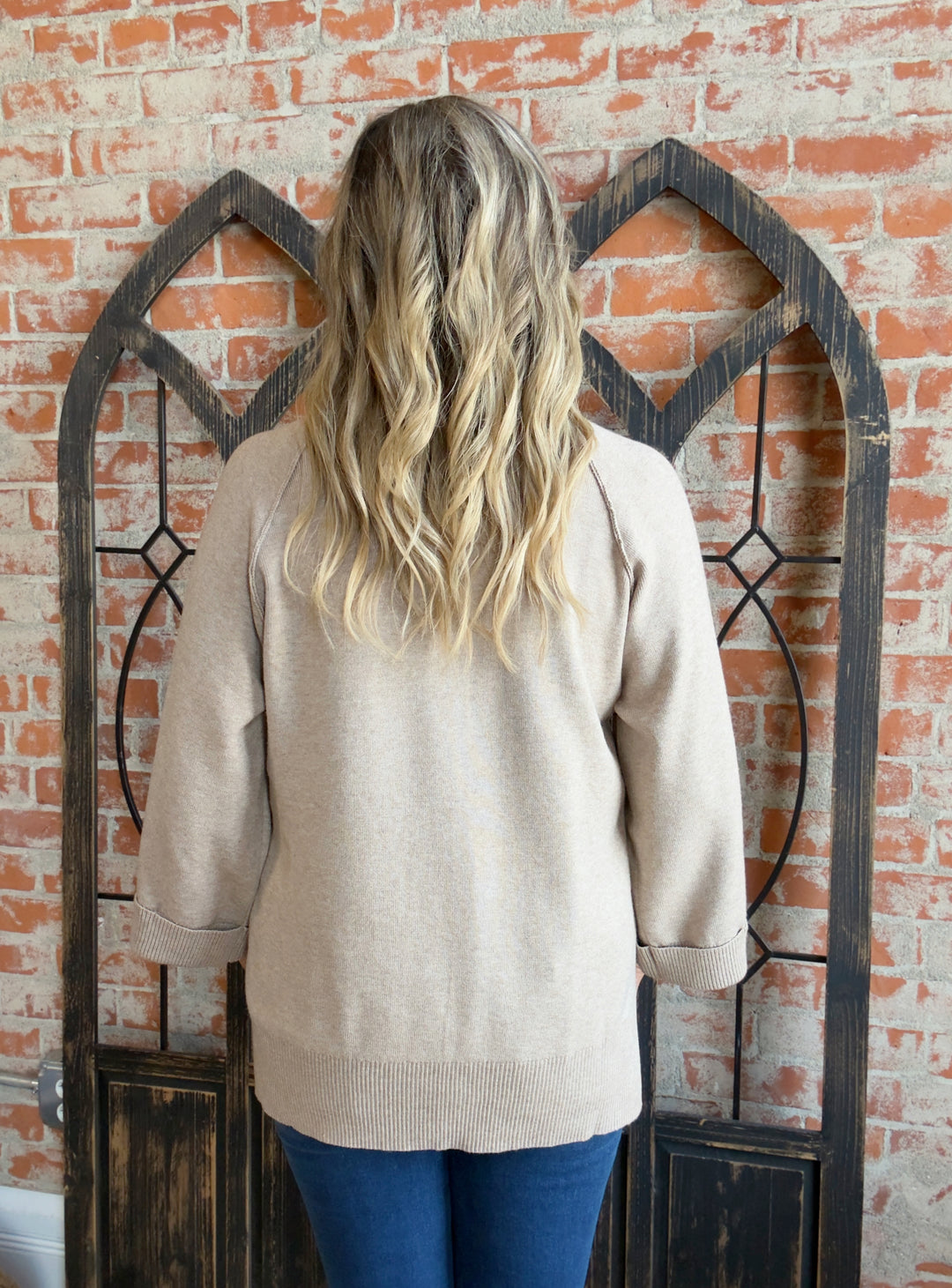 In For It 3/4 Sleeve Sweater-Beige & Black