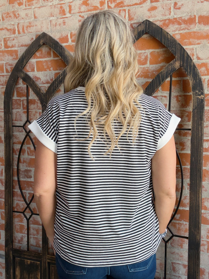That's For Me Striped Cap Sleeve- Black & Navy