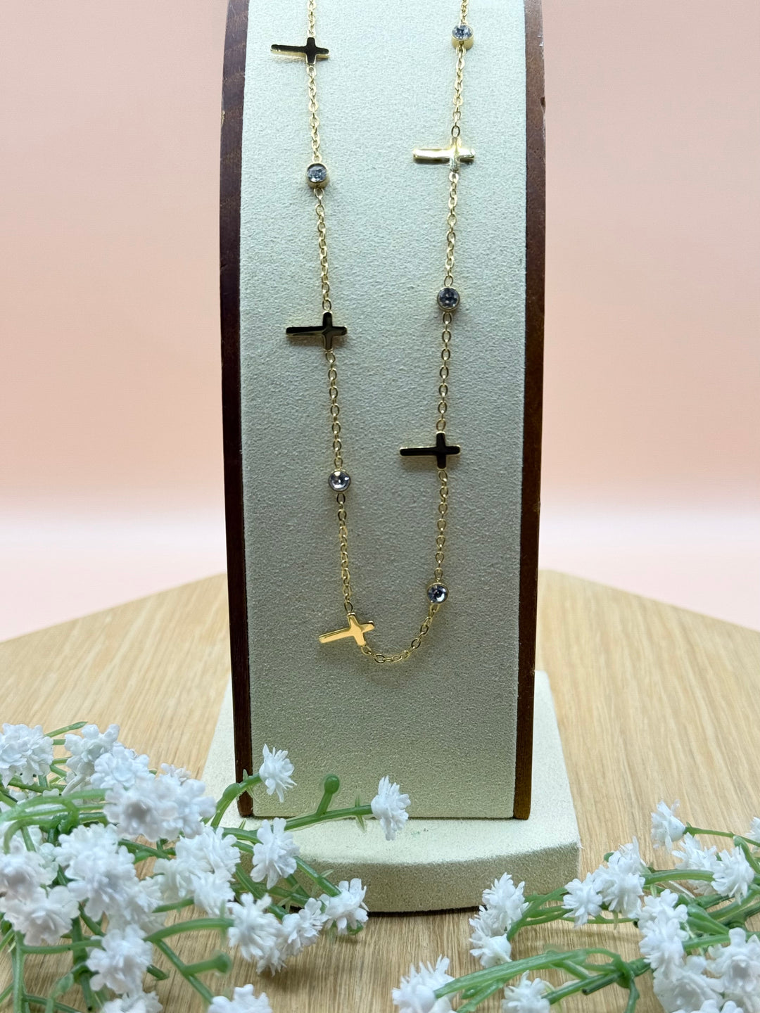 Multi Cross/Gem Stainless Steel Necklace-2 Colors