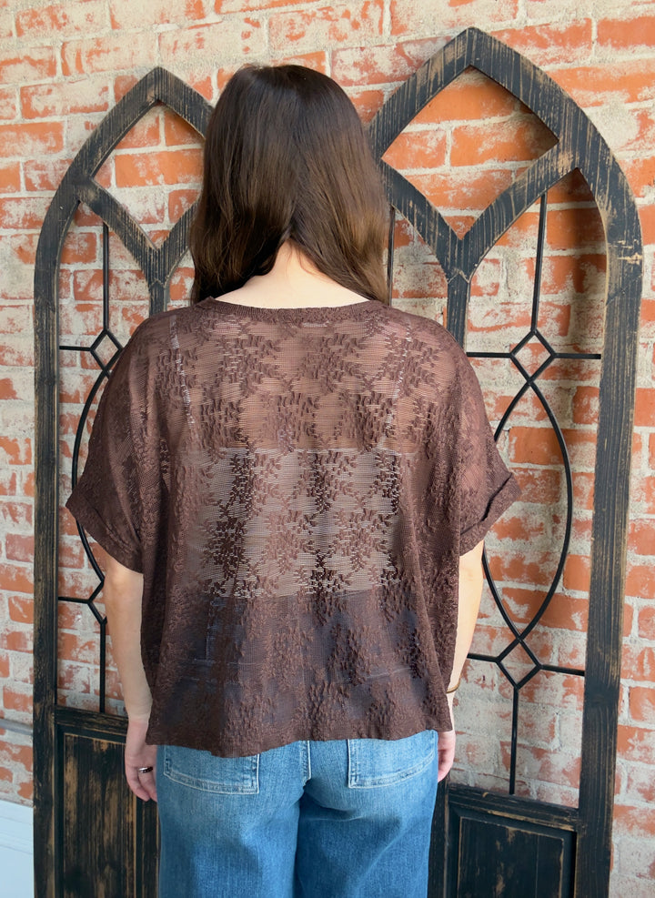 Reminisce With Me Lace Tee-Brown