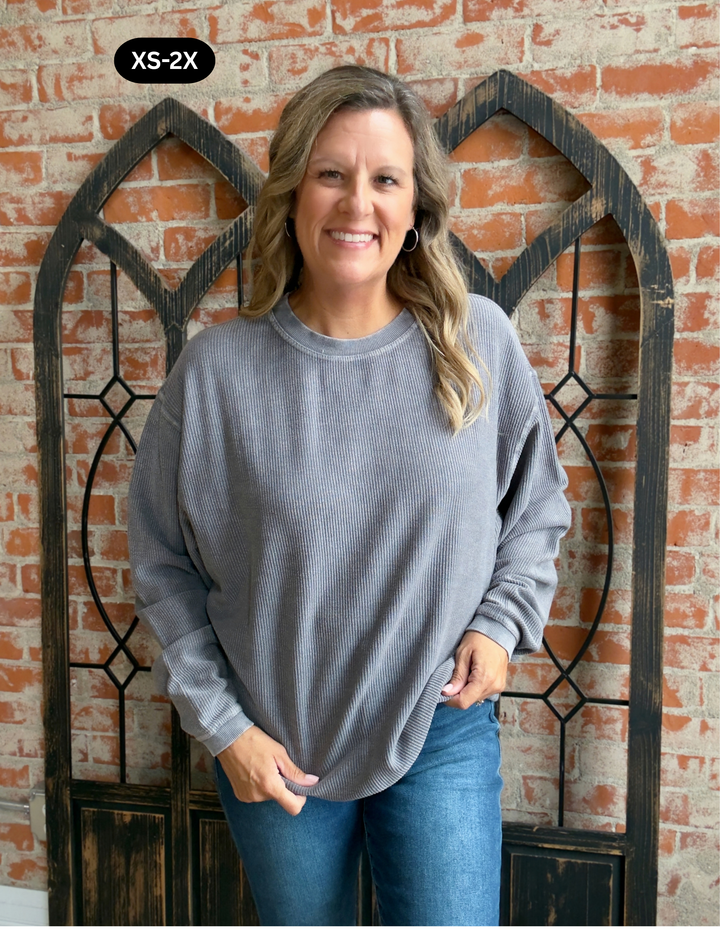 Addicted Corded Crewneck- Pewter