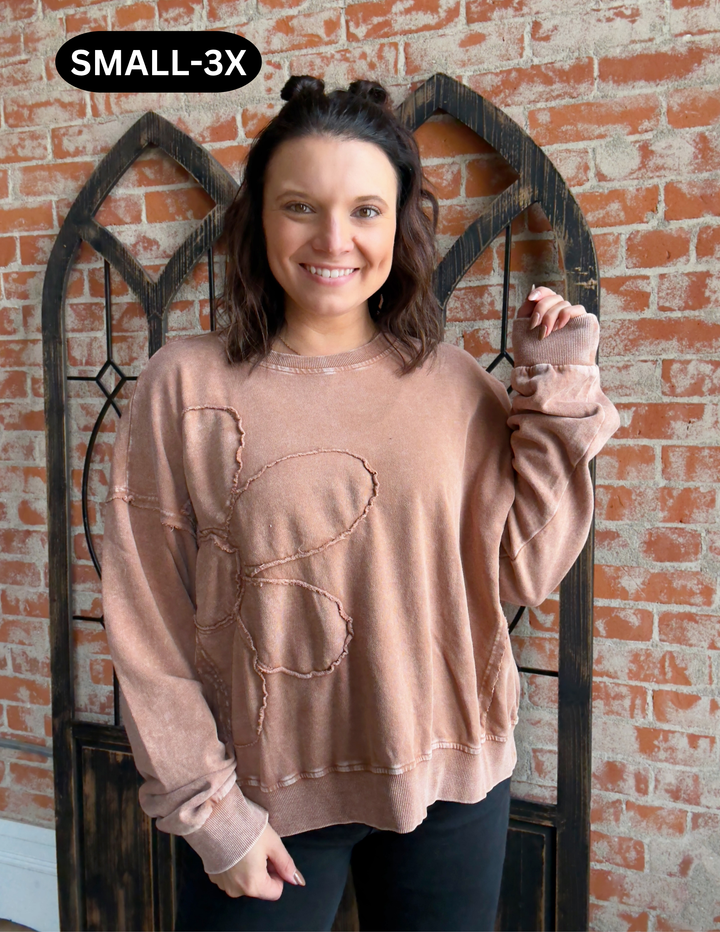 Make You Smile Flower Patch Pullover-Almond
