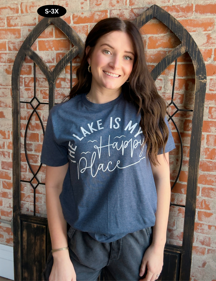 Navy The Lake Is My Happy Place Graphic Tee