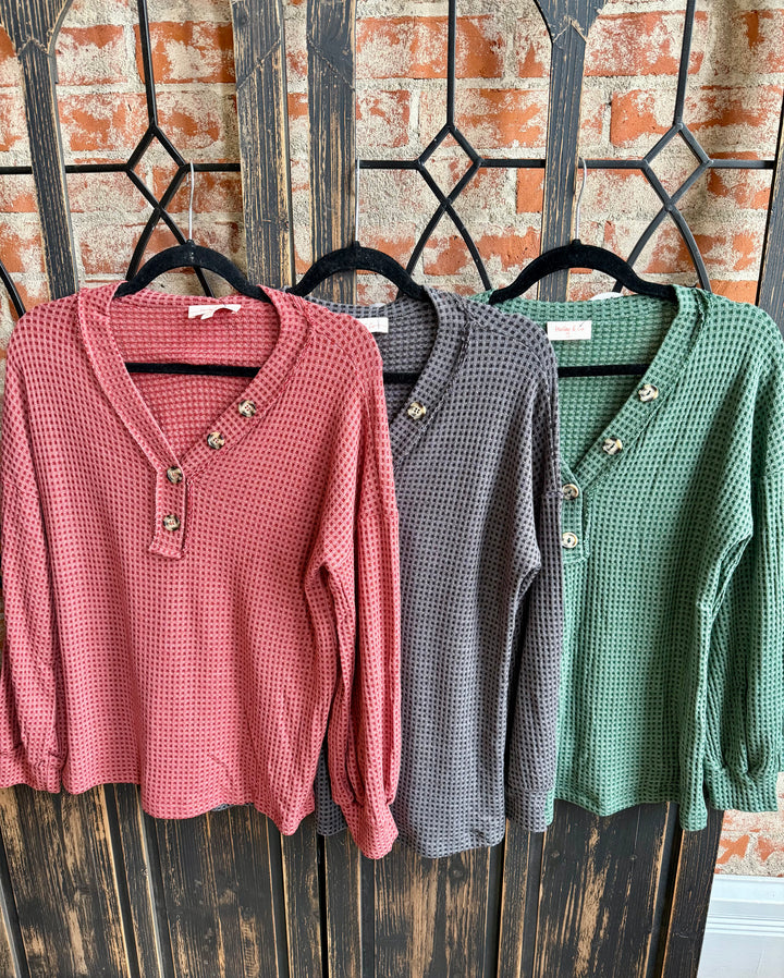 Let's Focus Waffle Henley-3 Colors