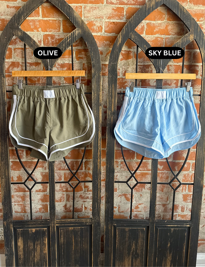 Racing Time Shorts- Olive & Sky Blue