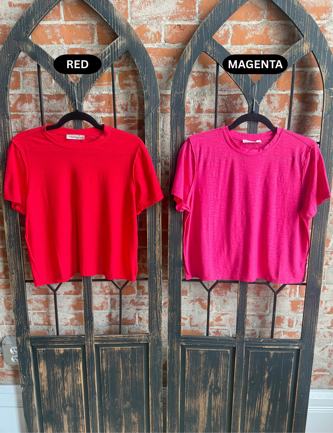 New Favorite Tee-Magenta & Red