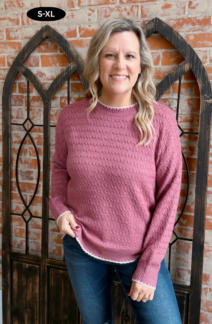 Sweet Rose Trimmed Sweater