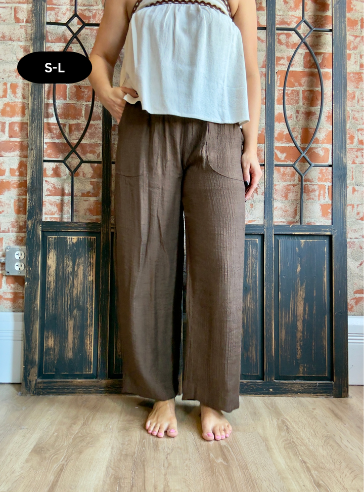 Breezy Nights Crinkle Pant-Brown