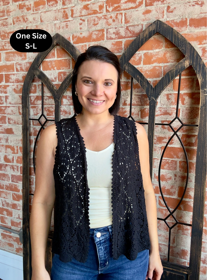Beautiful Moments Crochet Vest-Black