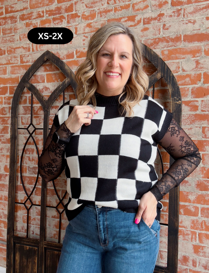 Sidni Checkered Short Sleeve Sweater