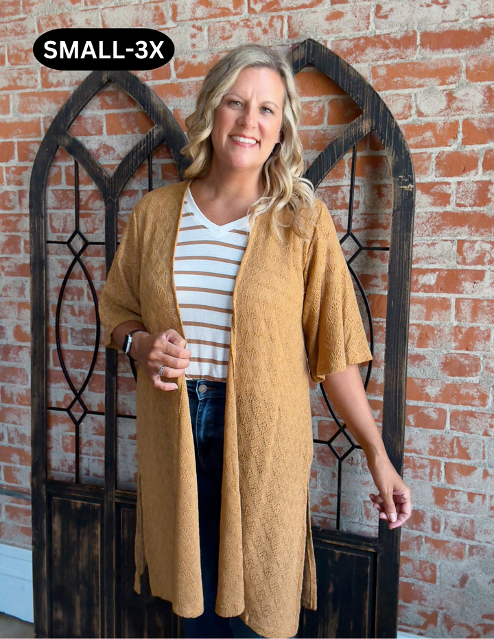 Honey Wheat Crochet Duster Kimono