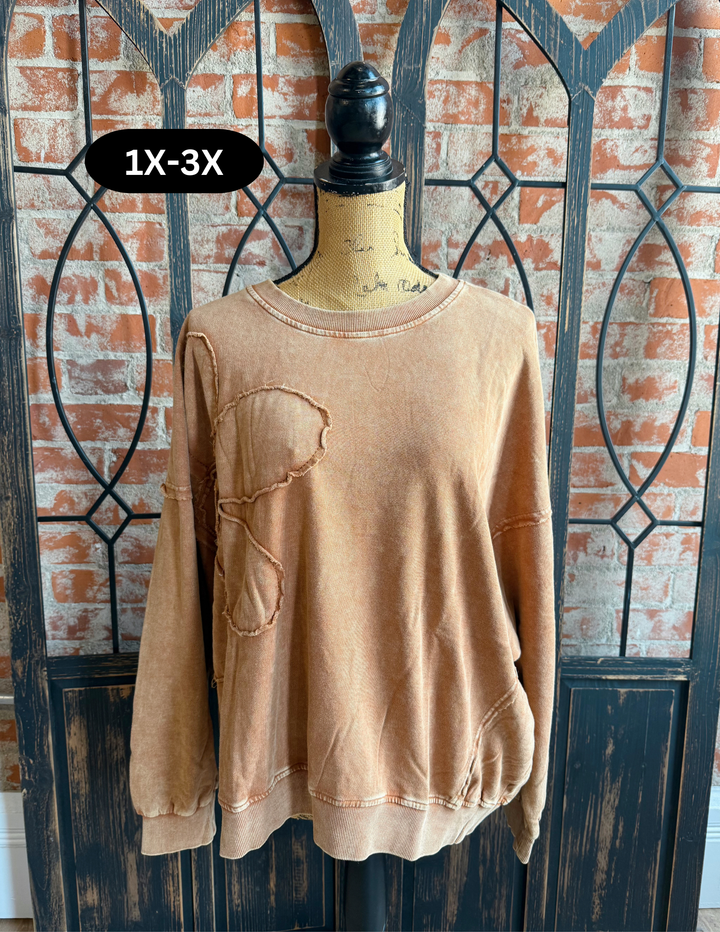 Make You Smile Flower Patch Pullover-Almond