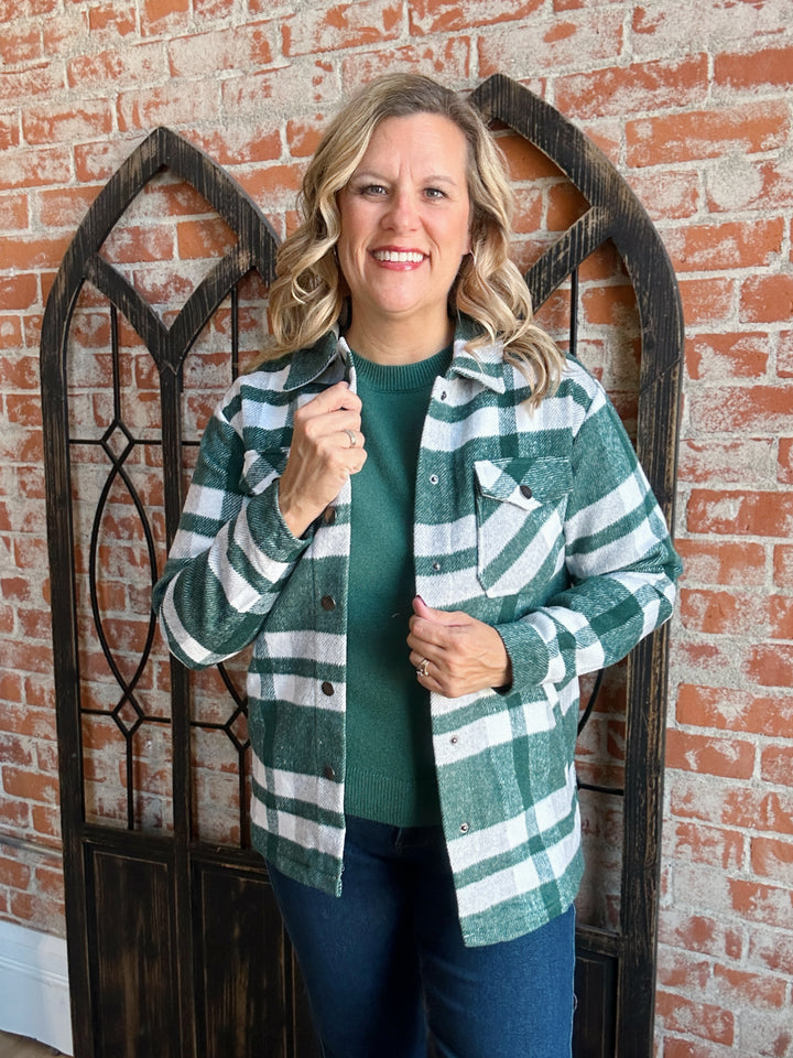 The Season's End Green Plaid Shacket