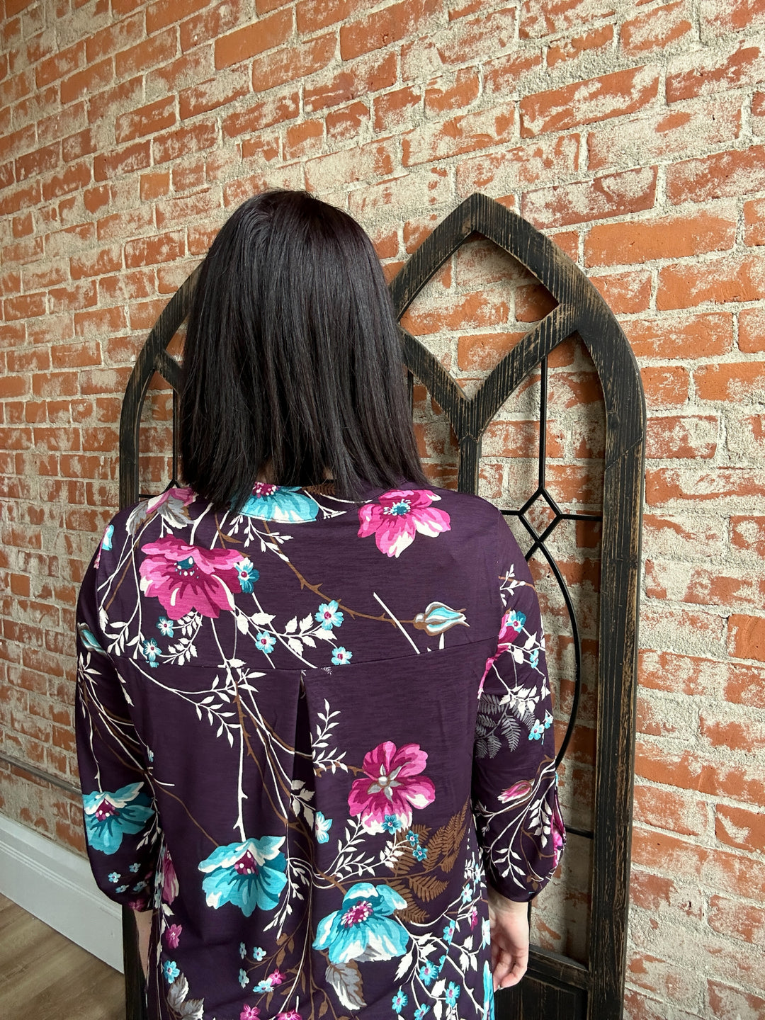 Perfectly Plum Floral Lizzy 3/4 Blouse