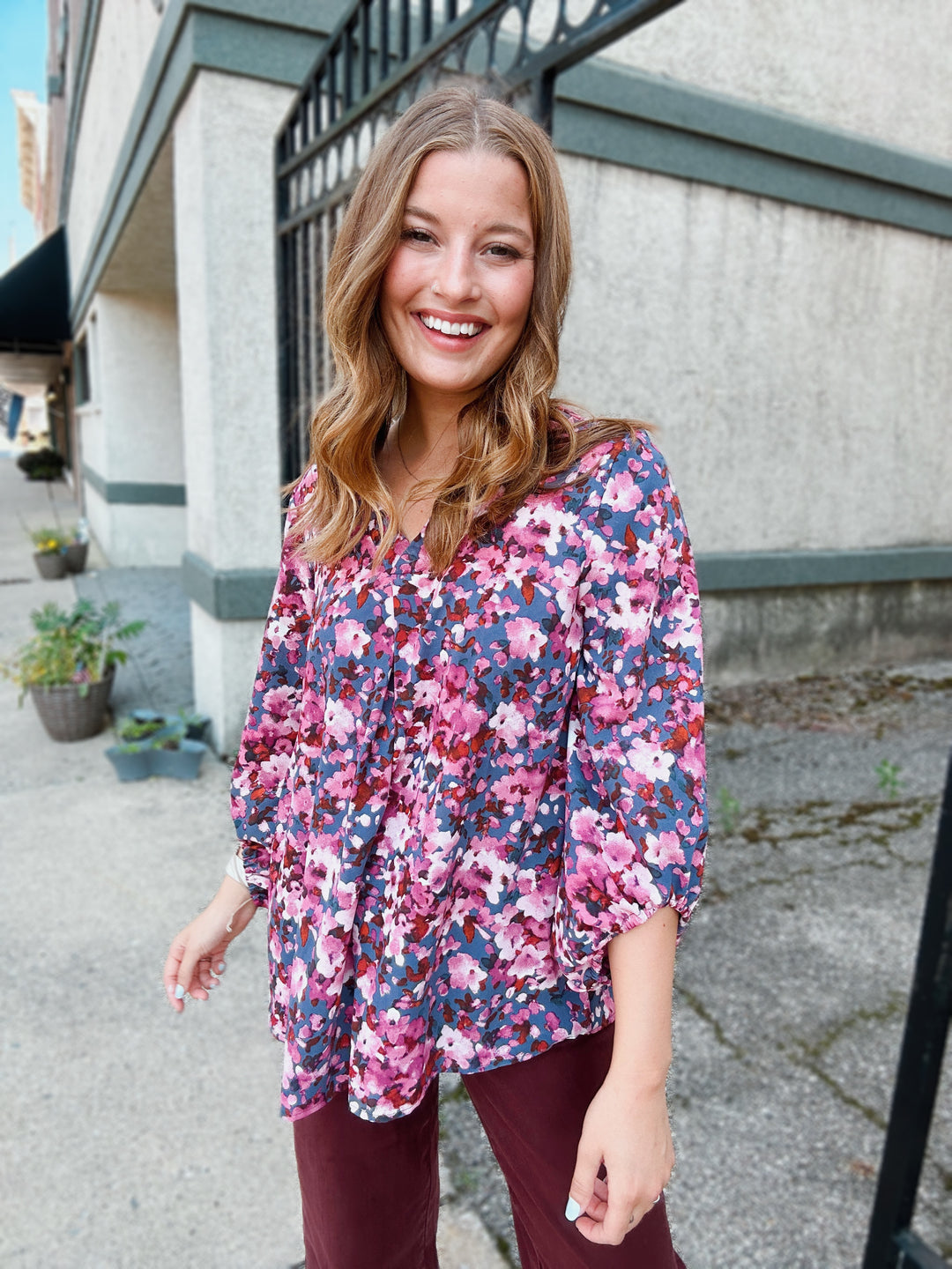 In Preparation Plum Floral Blouse
