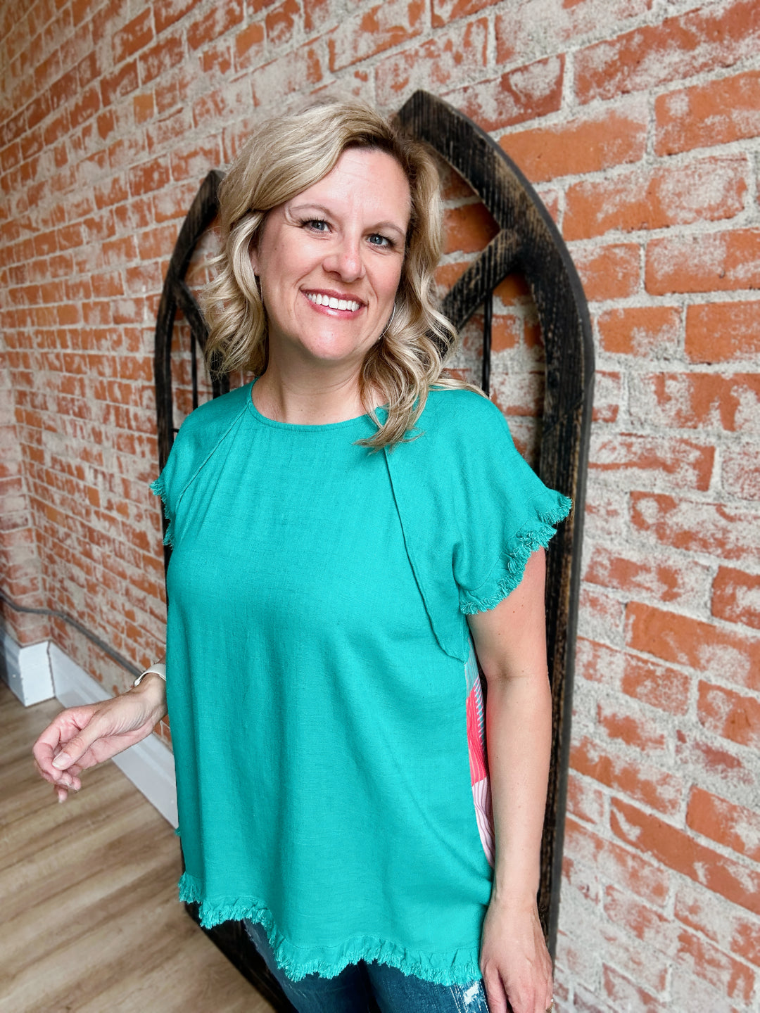 All Up To Me Hunter Green/Camel Striped Sweater