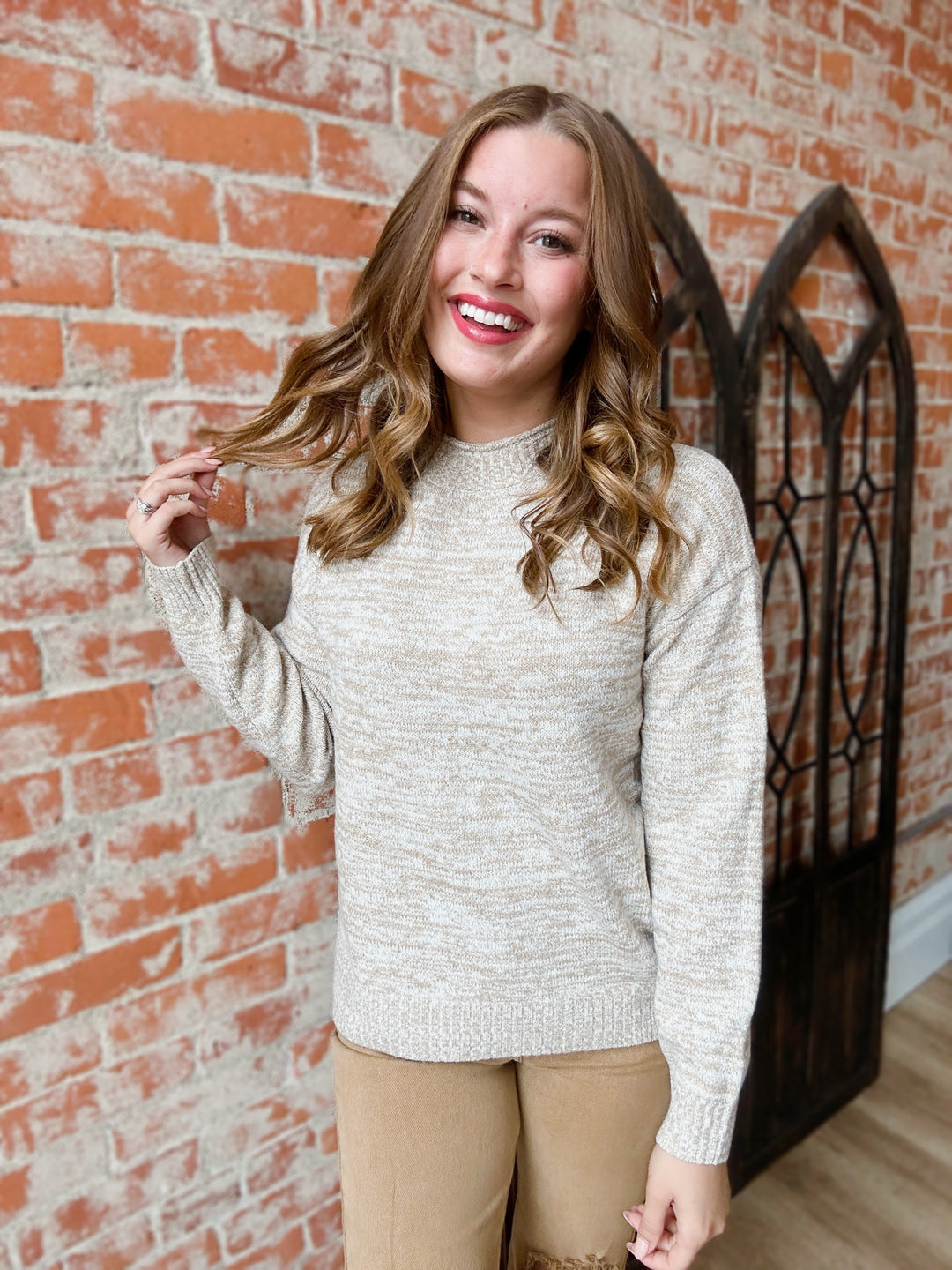Take Your Time Marbled Sweater-Taupe