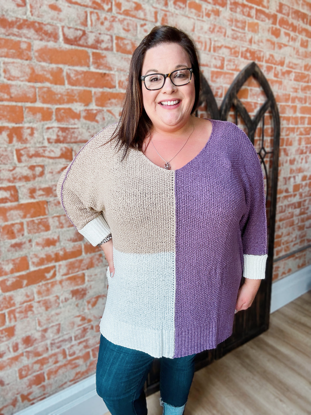 Know Me Too Well Purple Color Block Open Knit Sweater