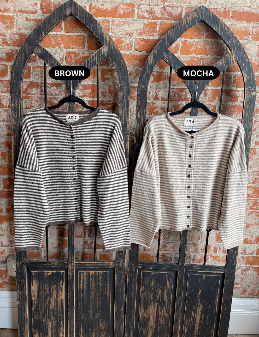 Top Of Mind Striped Sweater Cardigan- Mocha & Brown