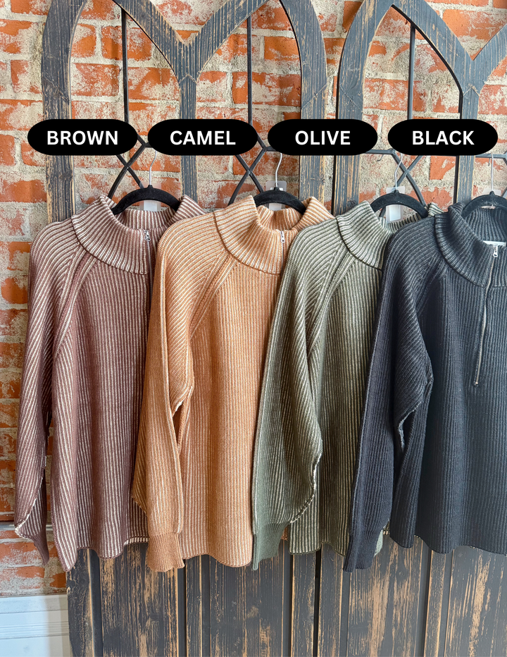 In A Hurry Ribbed Zip Sweater-Multiple