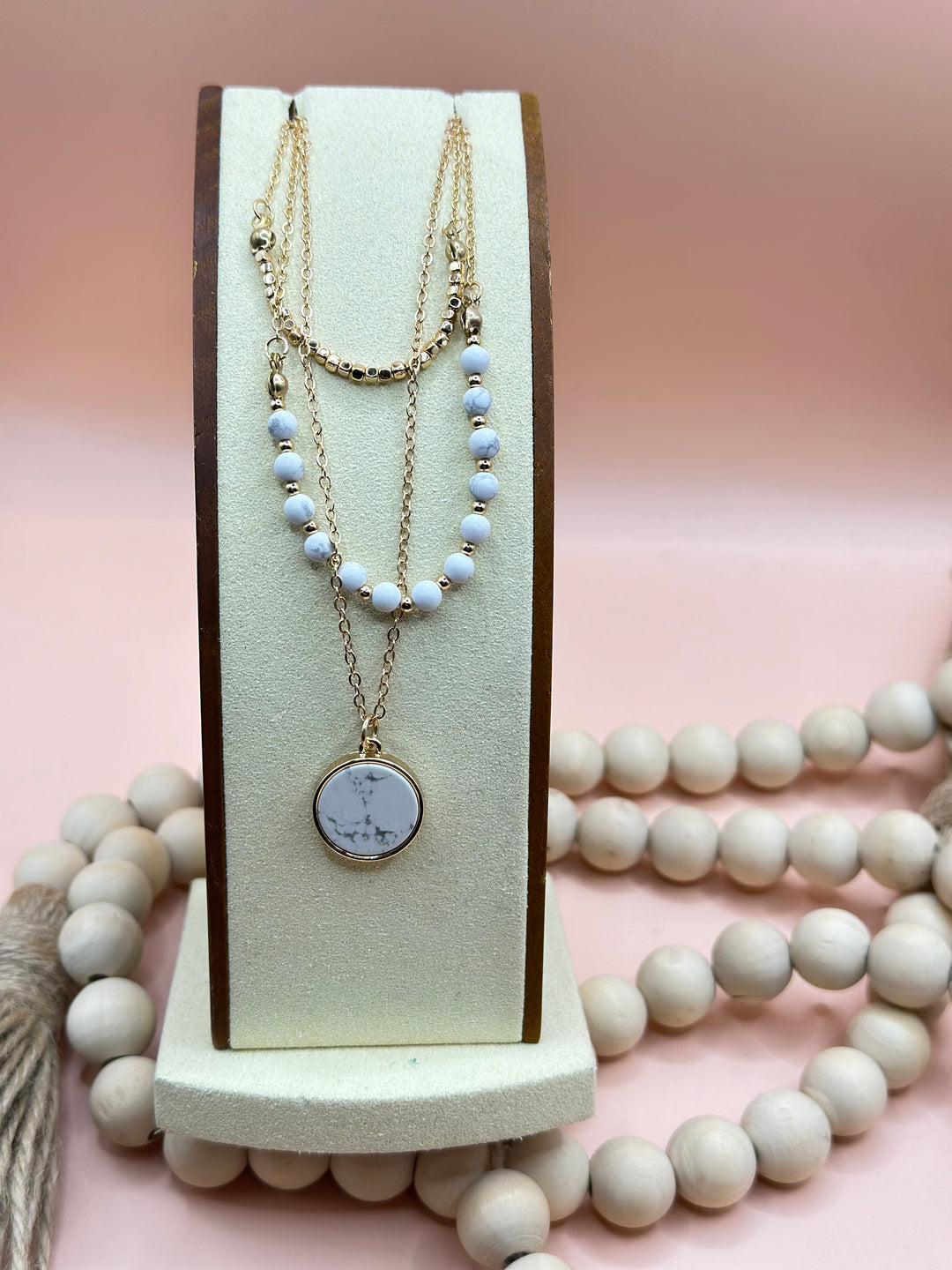 Howlite White  Triple Layer Necklace