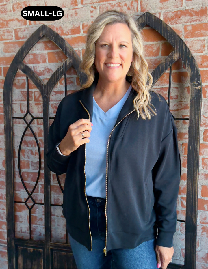 Time To Go Espresso Scuba Jacket- Black