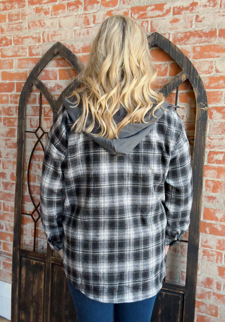 For The Chilly Days Hooded Shacket-Black