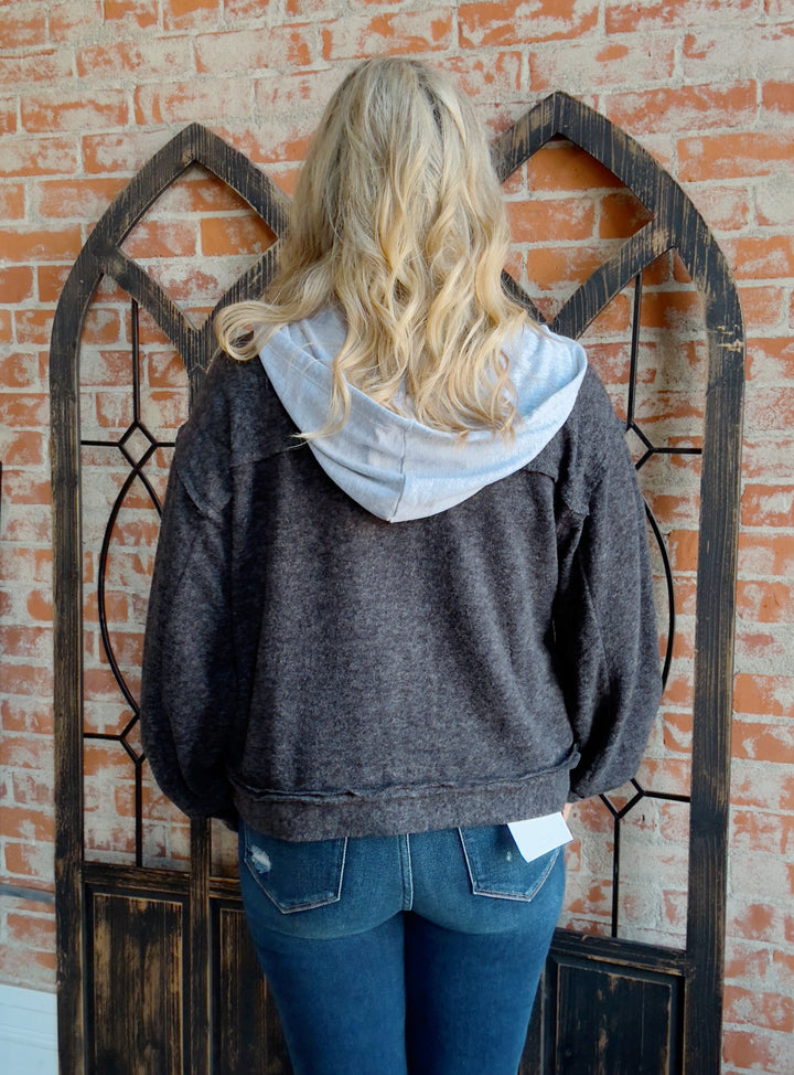 Love The Little Things Brushed Hooded Jacket-Black