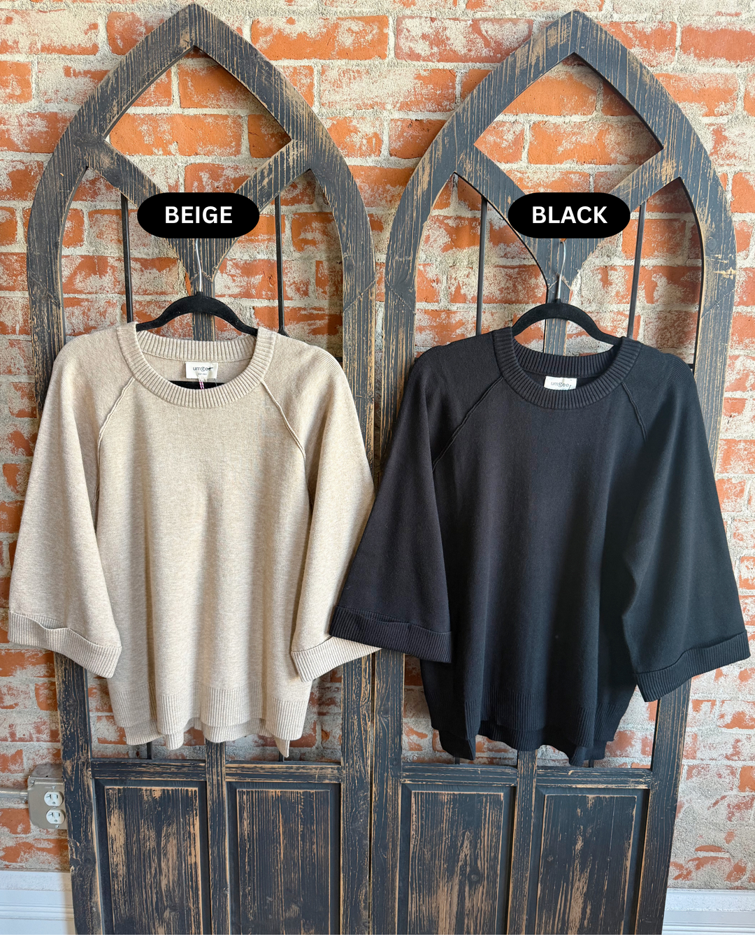 In For It 3/4 Sleeve Sweater-Beige & Black