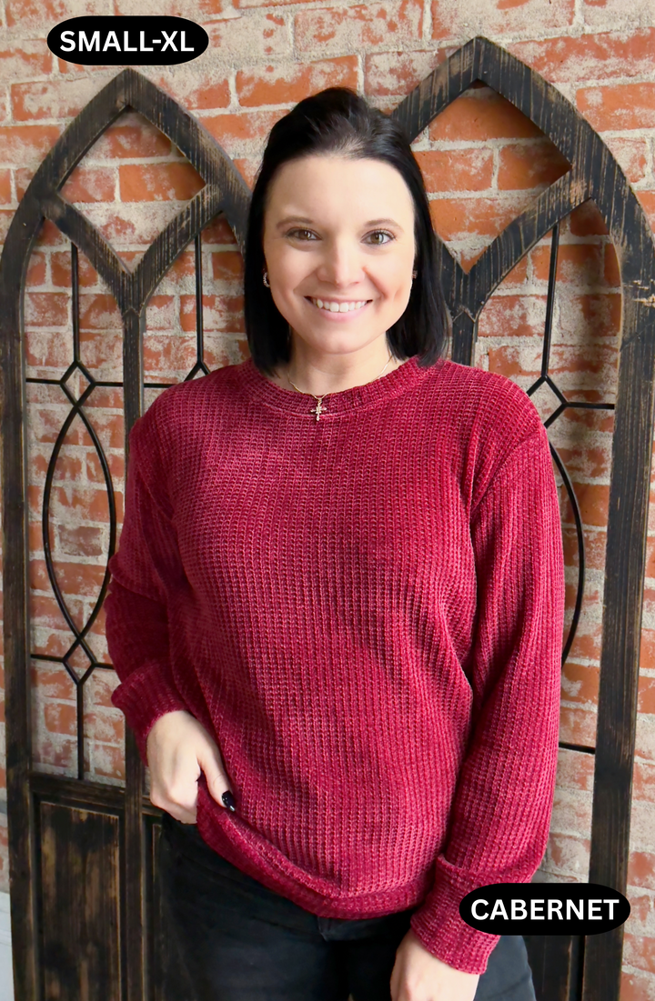 Make It a Good Time Chenille Long Sleeve-Holiday Colors