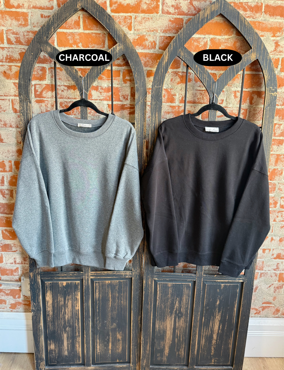 Cozy By The Campfire Crewneck-Black & Charcoal