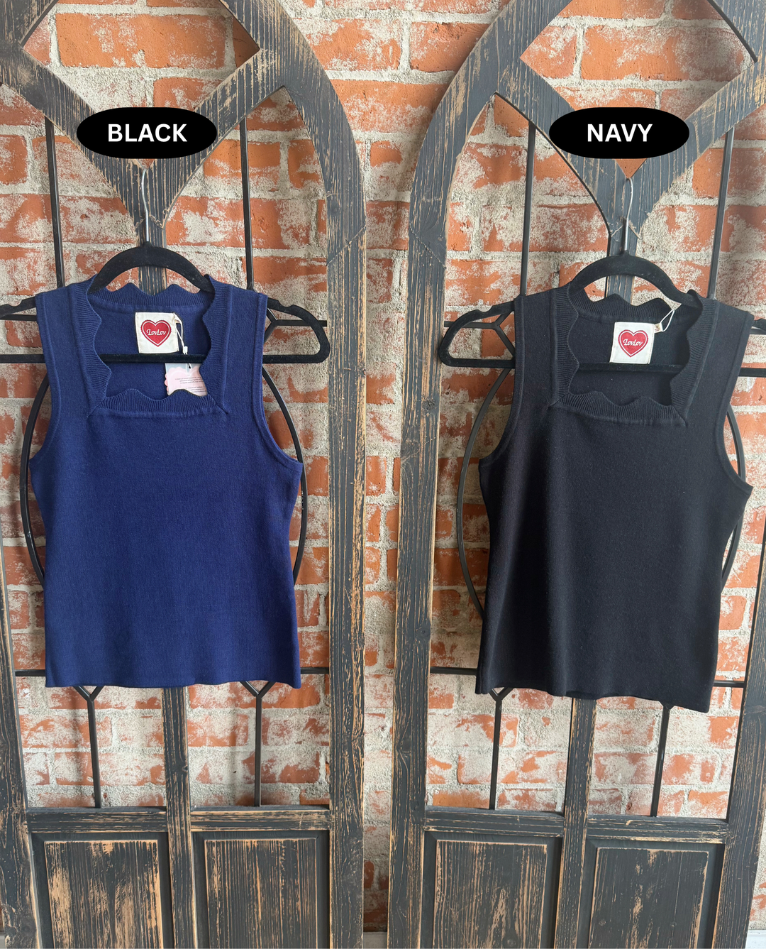 Worth It Scalloped Tank-Black & Navy