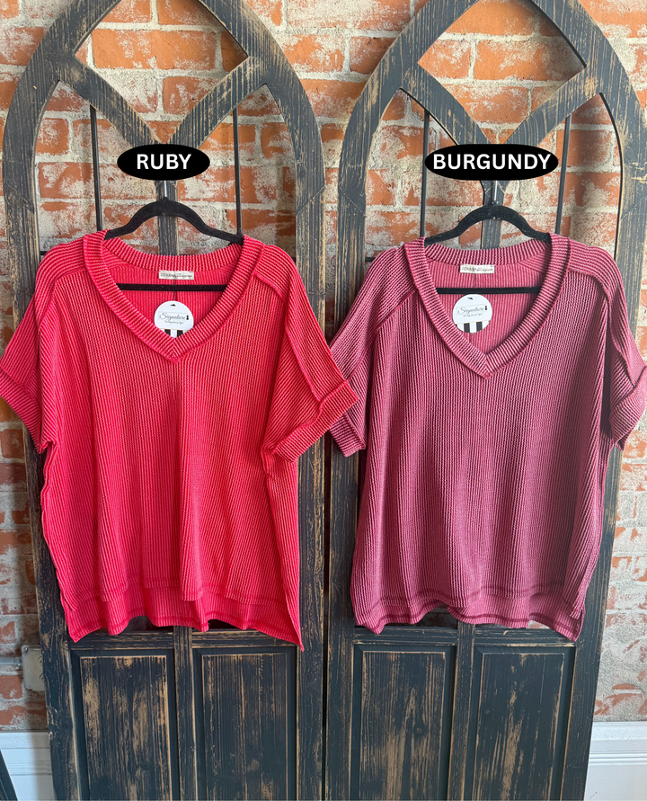 Just What You Need Ribbed Tee- Red Tones