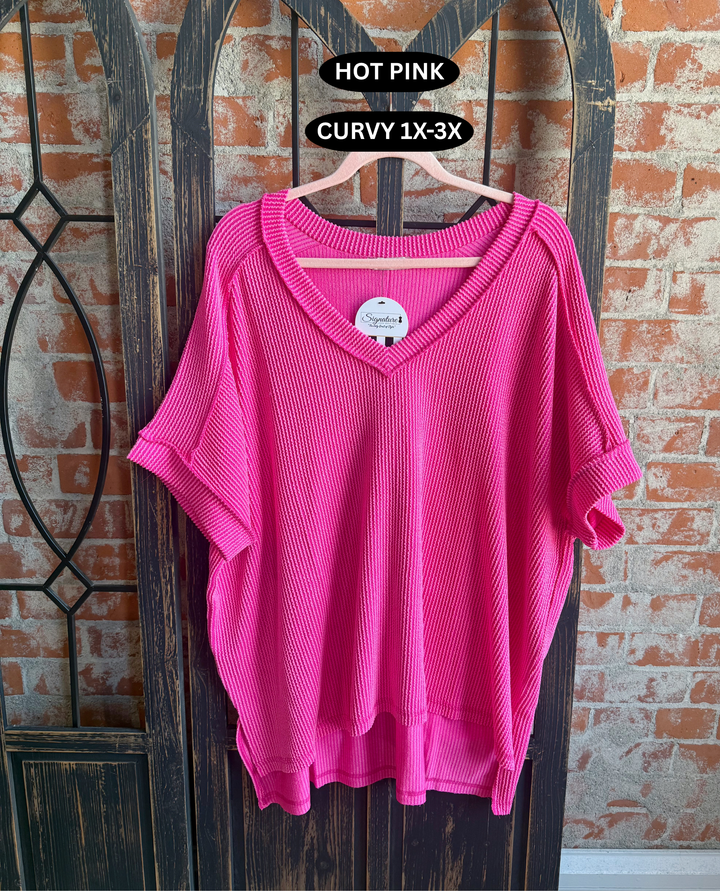 Just What You Need Ribbed Tee- Pink & Purple