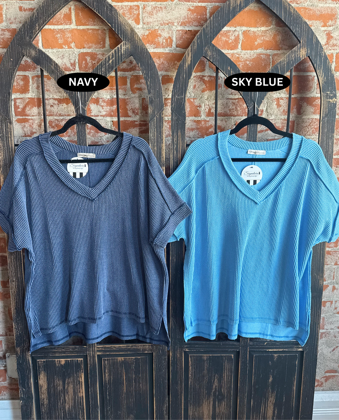 Just What You Need Ribbed Tee-Blue Tones