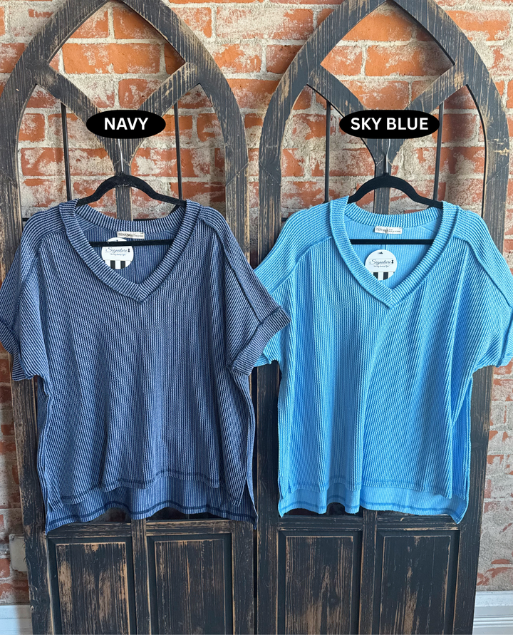 Just What You Need Ribbed Tee-Blue Tones