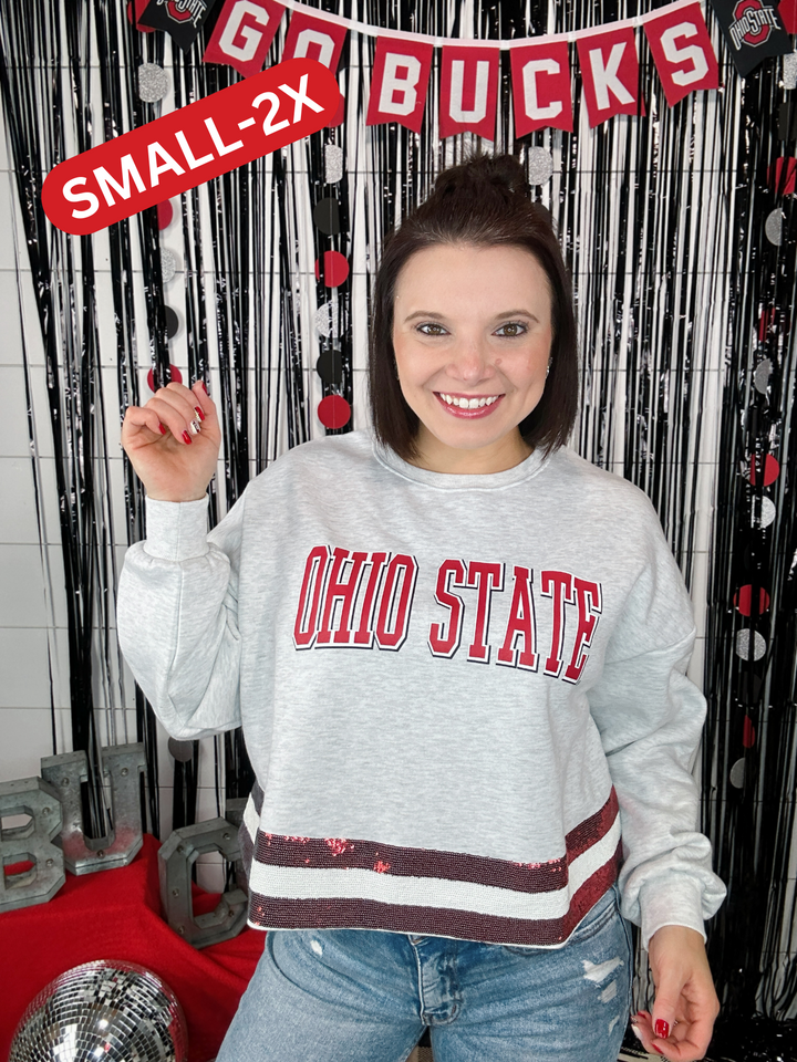 OSU Victory Vibes Metallic Stripe Crewneck