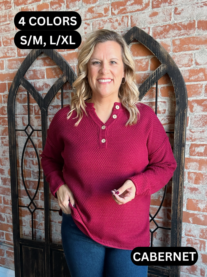 On My Side Button Henley Sweater-Multiple