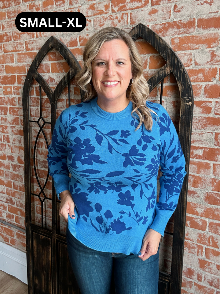 Going To Bloom Sweater-Royal Blue