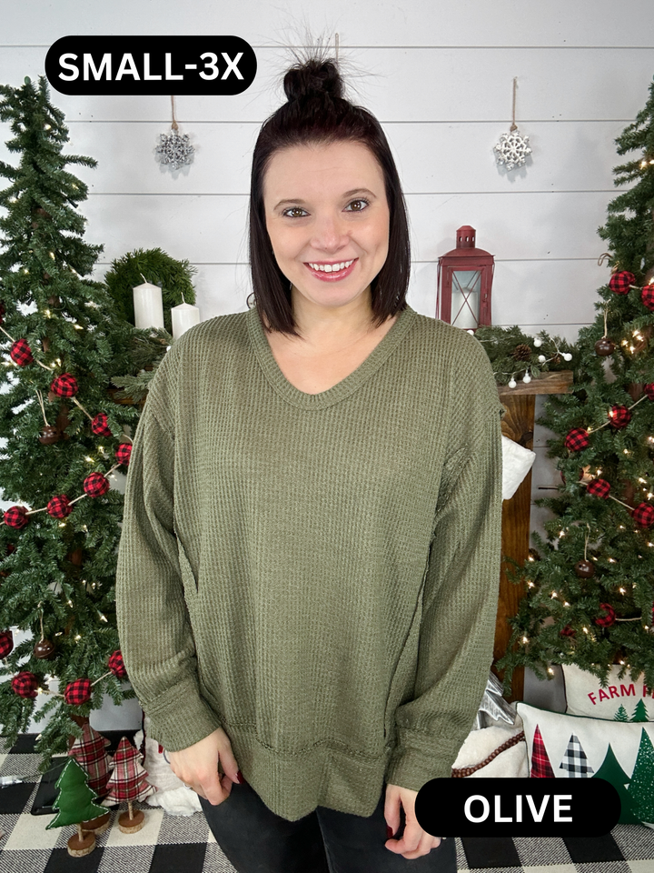 In The Mood Brushed Waffle Knit Long Sleeve-2 Colors