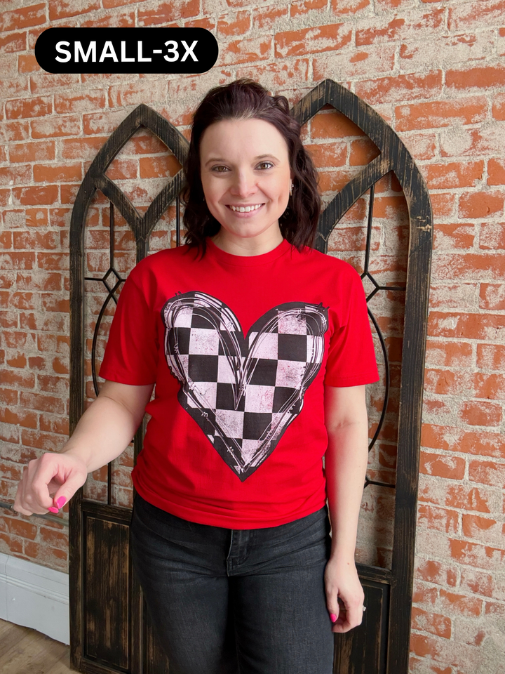 Red Checkered Heart Graphic Tee