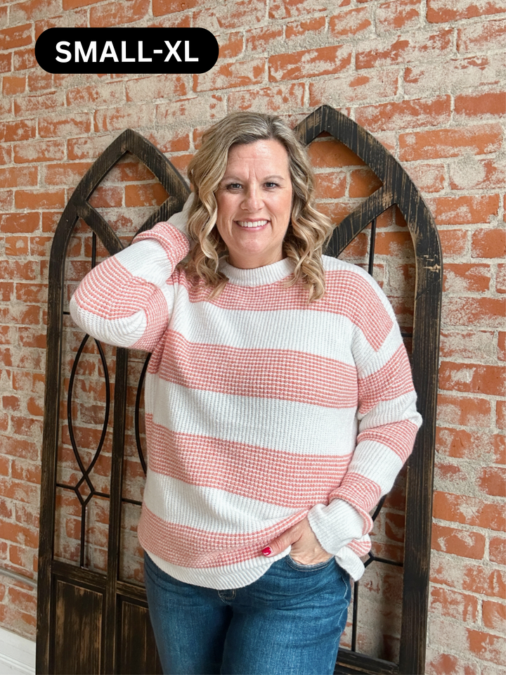 Dream Of Spring Striped Sweater-Coral