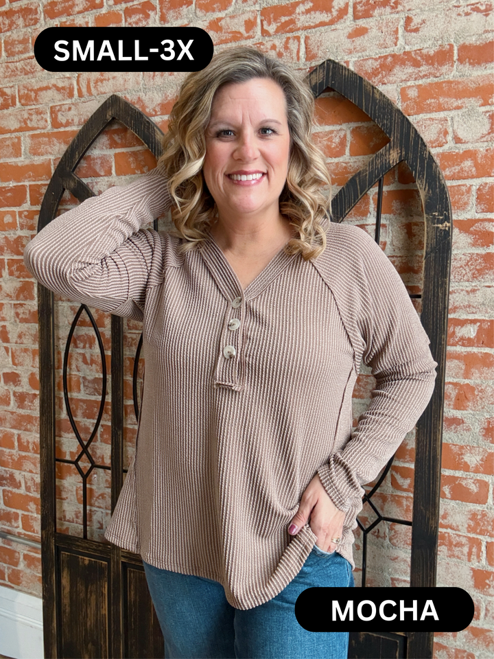 Stay Awhile Ribbed Henley-2 Colors