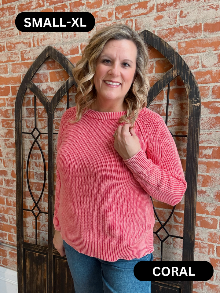 Make It Work Washed Yarn Sweater-2 Colors